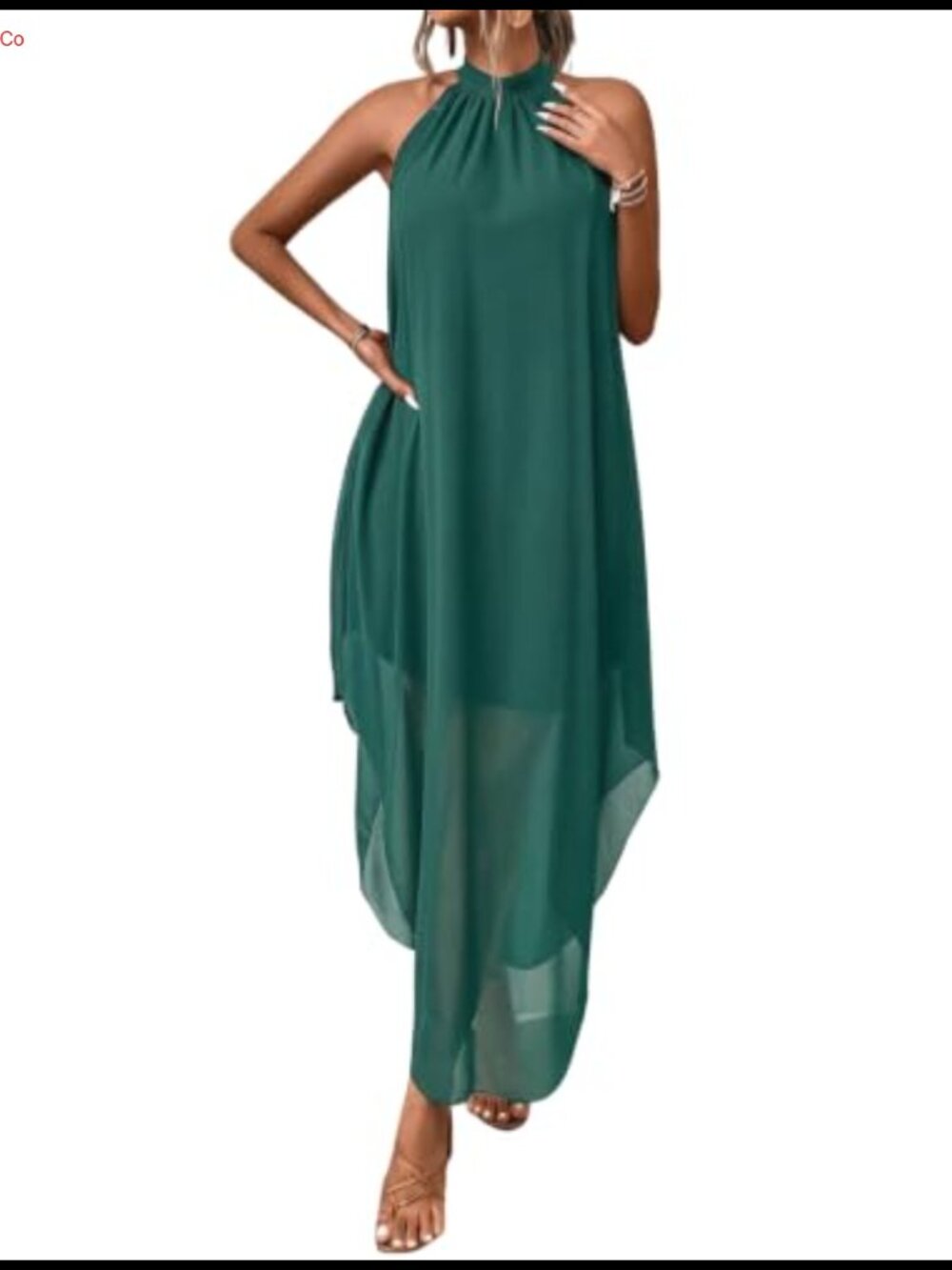 Halter Maxi Dress Flowy Chiffon Sleeveless Polka Dot Wedding Guest